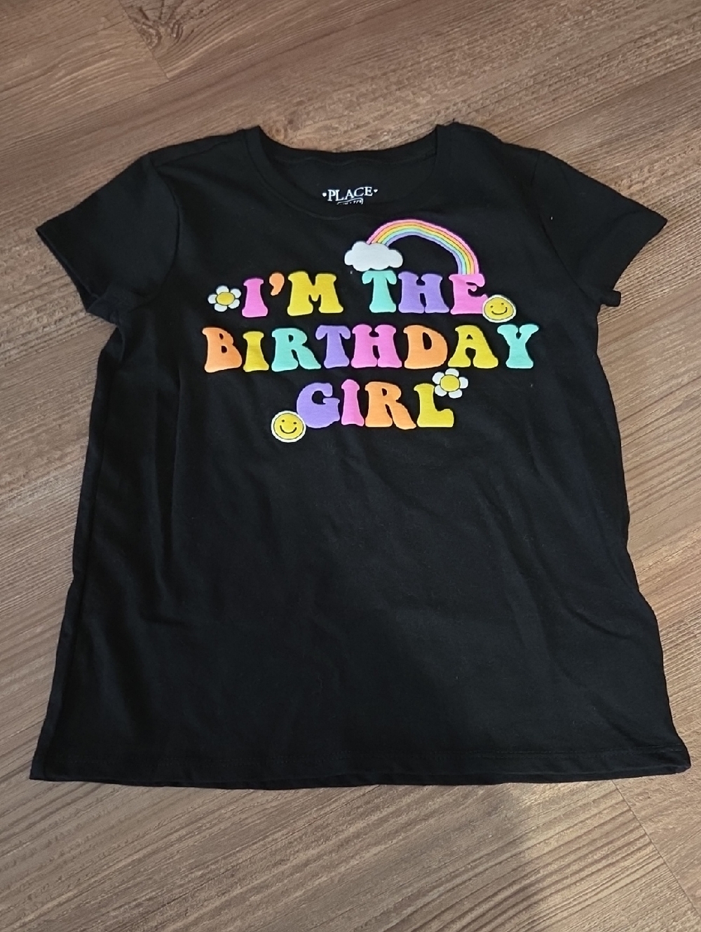 The Children's Place Black Tee with Bright Rainbow Birthday Graphic
